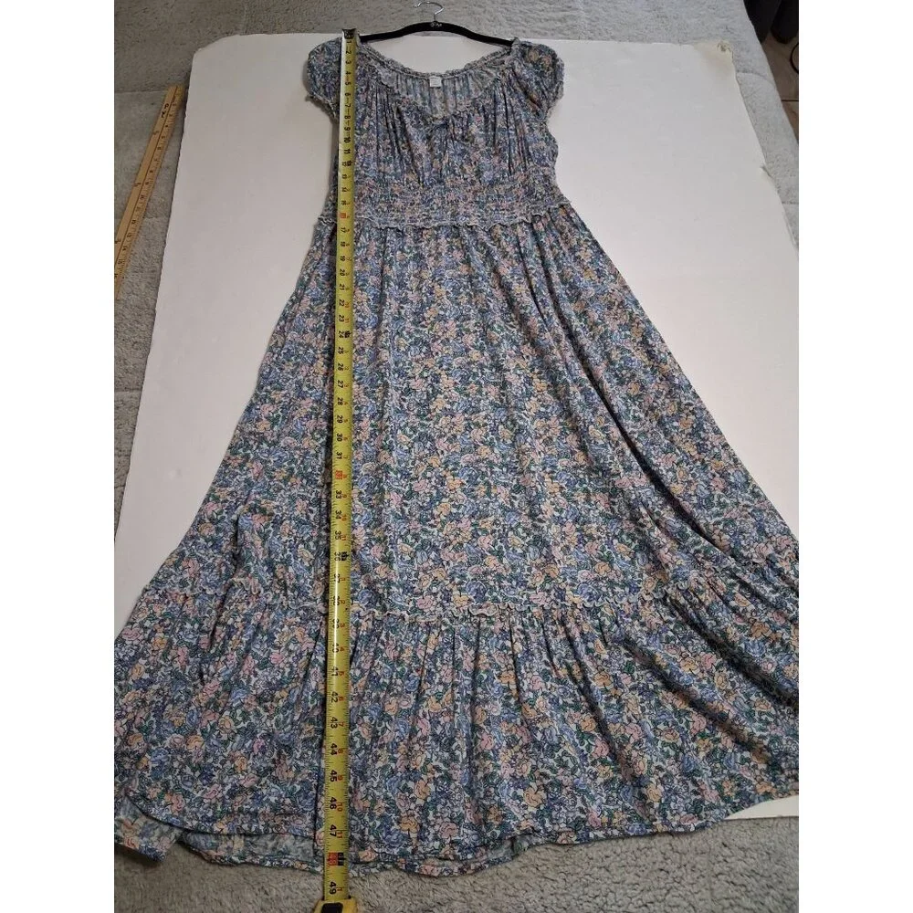 Old Navy Floral Smocked Midi Dress Size Large Milkmaid Peasant Cottagecore Ditzy - Picture 11 of 12